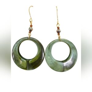 Vintage Green Hoop Drop Earrings